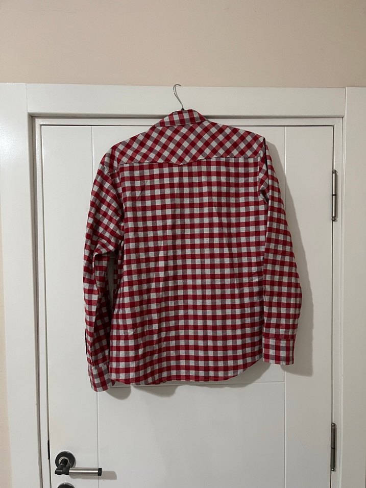 Kırmızı Kareli Pamuklu Erkek Gömlek - Görsel 5