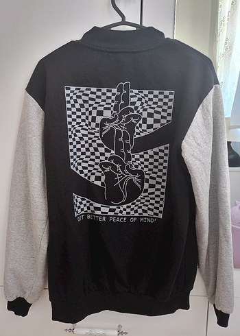 Zara Gri Kollu Siyah Kadın Bomber Ceket