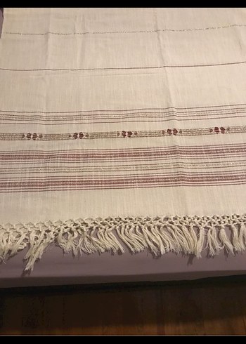 Nakışlı Bej Masa Örtüsü İpek - Görsel 7