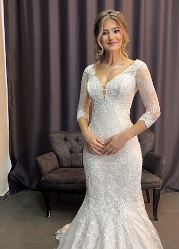 36 Beden ten rengi Renk Balık Model Gelinlik Narin Moda