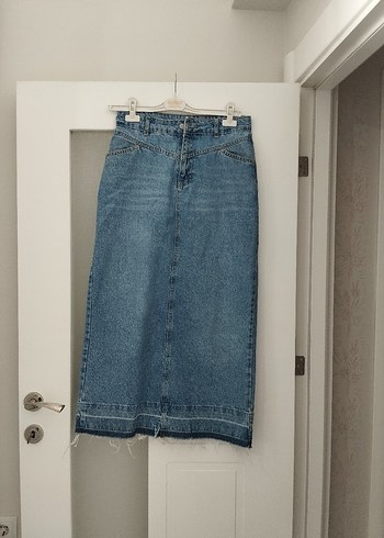 Zara Kadın Mavi Denim Midi Etek