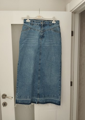 Kadın Mavi Denim Midi Etek