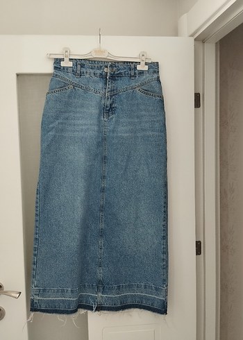 38 Beden Kadın Mavi Denim Midi Etek