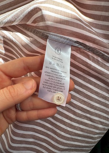 Düğmeli Çizgili Kahverengi Kadın Gömlek - Görsel 3