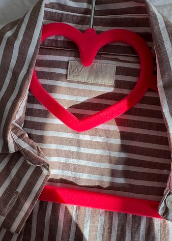 Düğmeli Çizgili Kahverengi Kadın Gömlek - Görsel 4