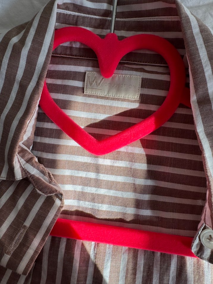 Düğmeli Çizgili Kahverengi Kadın Gömlek - Görsel 4