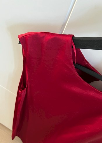 Bordo Saten Drapeli Kolsuz elbise - Görsel 3