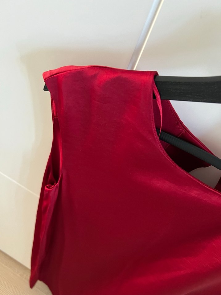 Bordo Saten Drapeli Kolsuz elbise - Görsel 3