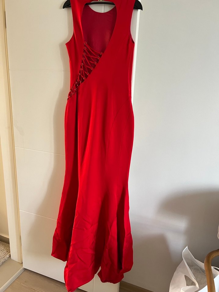 Parlak Kırmızı Uzun Abiye Elbise - Görsel 3