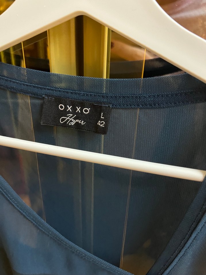 Drapeli V Yaka Uzun Kollu Mavi Bluz - Görsel 2