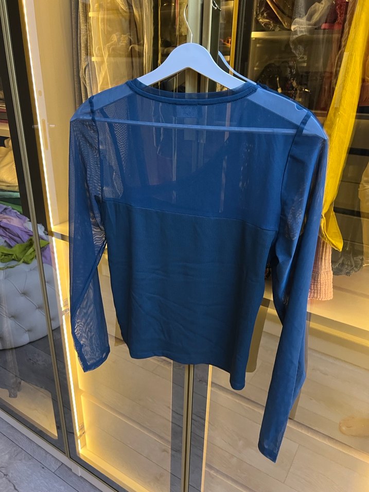 Drapeli V Yaka Uzun Kollu Mavi Bluz - Görsel 4