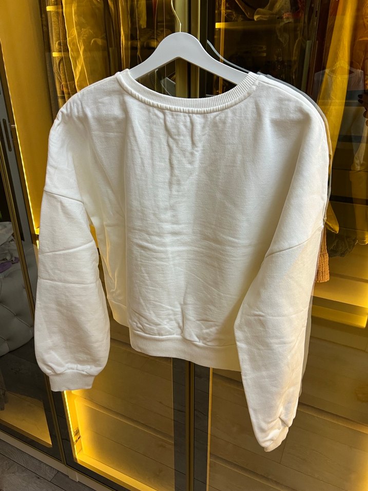 Beyaz Renkli Uzun Kollu Pamuklu Sweatshirt - Görsel 3