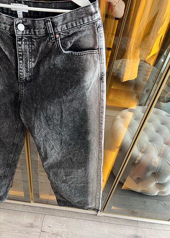 40 Beden gri Renk Gri Midi Boy Bol Kesim Kadın Denim Jean