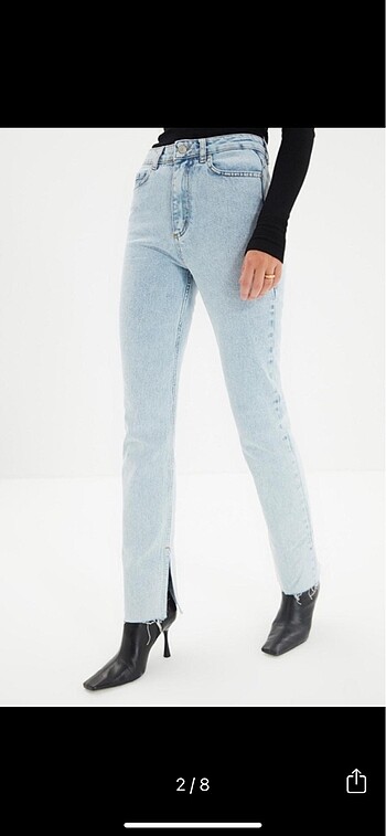 Trendyol yırtmaçlı slim flare jean