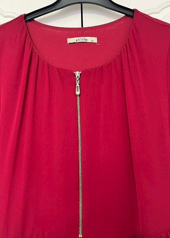 Bordo Uzun Kollu Fermuarlı Uzun Elbise - Görsel 2