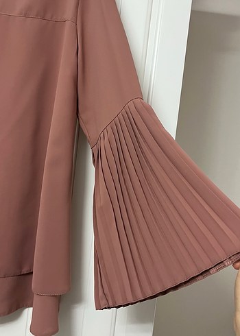 Bej Kadın Pilili Uzun Kollu Tunik - Görsel 2