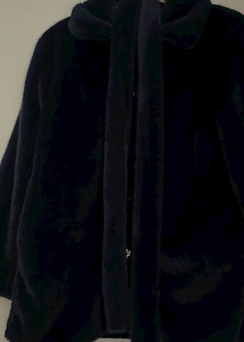 Hoops lacivert Düğmeli Kadın Peluş Kaban - Görsel 4