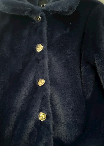 Hoops lacivert Düğmeli Kadın Peluş Kaban - Görsel 3