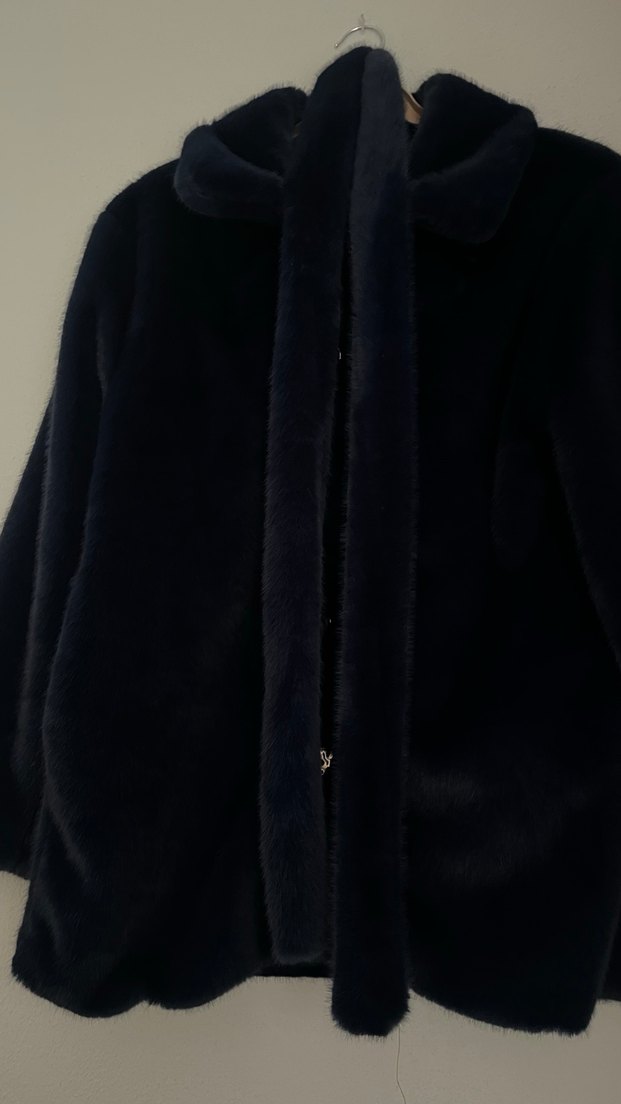 Hoops lacivert Düğmeli Kadın Peluş Kaban - Görsel 4