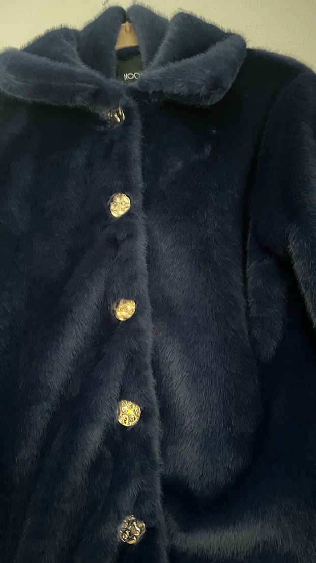 Hoops lacivert Düğmeli Kadın Peluş Kaban - Görsel 3