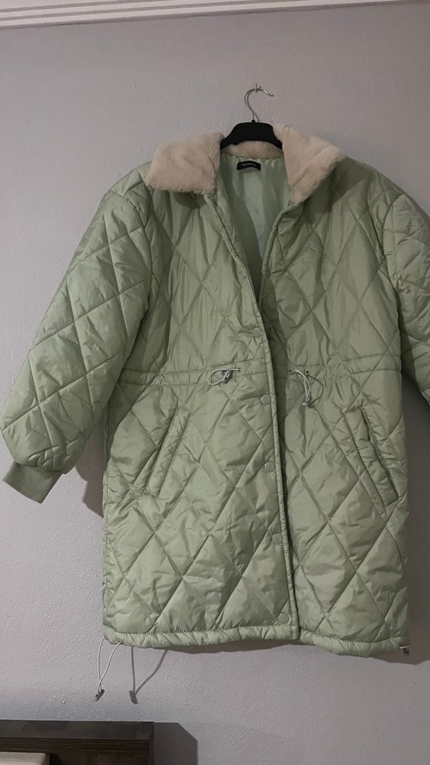 Kürklü Yeşil Midi Kadın Kışlık Mont - Görsel 2