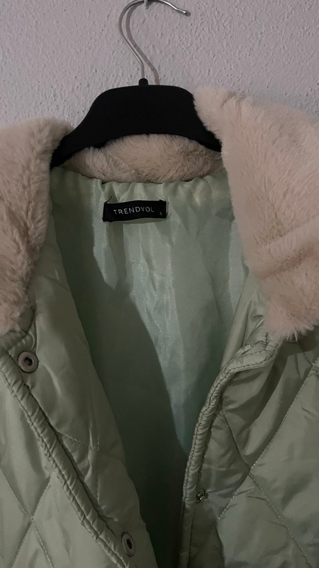 Kürklü Yeşil Midi Kadın Kışlık Mont - Görsel 3