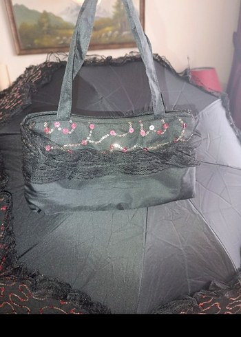 Siyah Gotik Kadın Şemsiye, Fırfırlı - Görsel 2