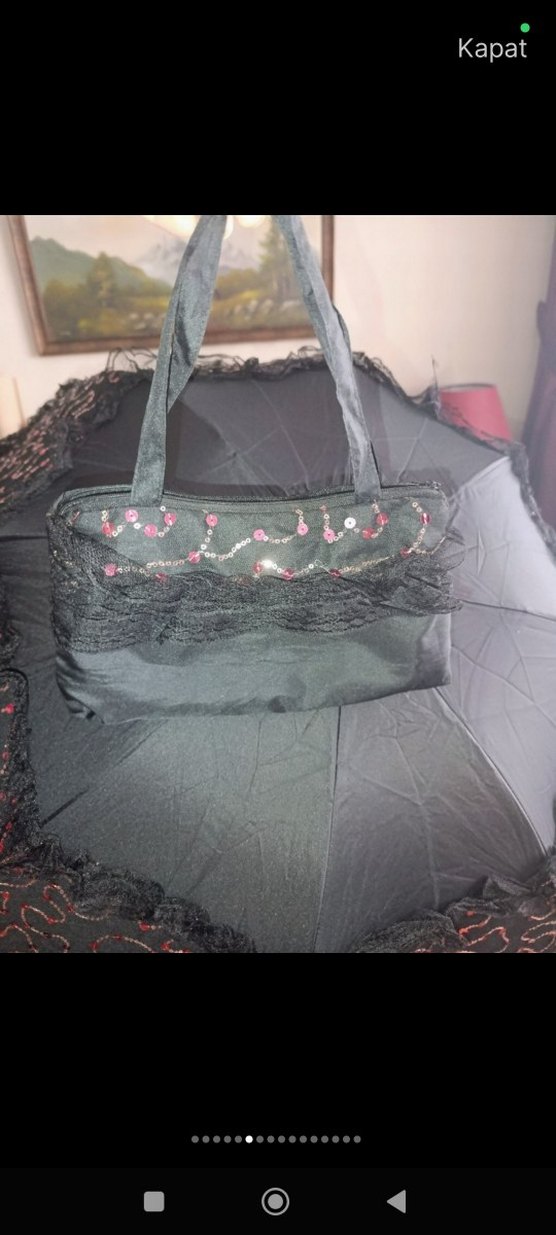 Siyah Gotik Kadın Şemsiye, Fırfırlı - Görsel 2