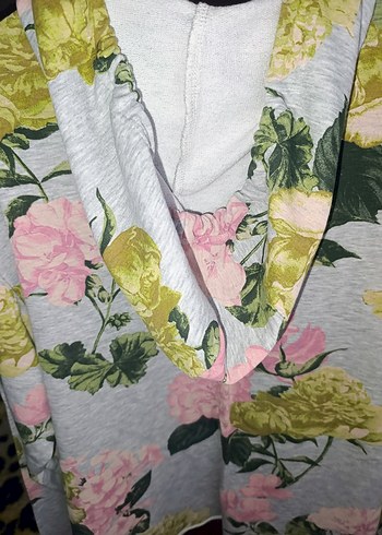 H&M Gri Çiçek Desenli Kapüşonlu Kadın Sweatshirt - Görsel 7