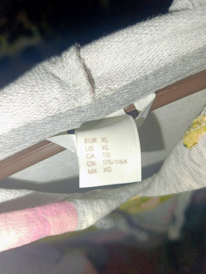 H&M Gri Çiçek Desenli Kapüşonlu Kadın Sweatshirt - Görsel 3