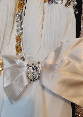 Beyaz Straplez Uzun Abiye Elbise - Görsel 3