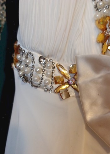 Beyaz Straplez Uzun Abiye Elbise - Görsel 4