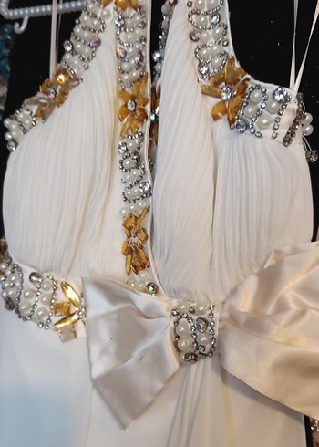 Beyaz Straplez Uzun Abiye Elbise - Görsel 2