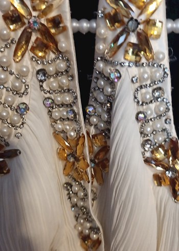 Beyaz Straplez Uzun Abiye Elbise - Görsel 13