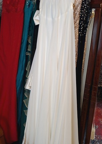 Beyaz Straplez Uzun Abiye Elbise - Görsel 9