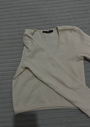 xs Beden Beyaz Uzun Kollu Crop Üst