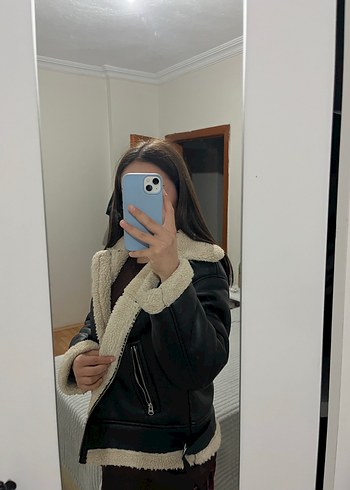 xs Beden Kürk Detaylı Siyah Deri Kadın Ceket