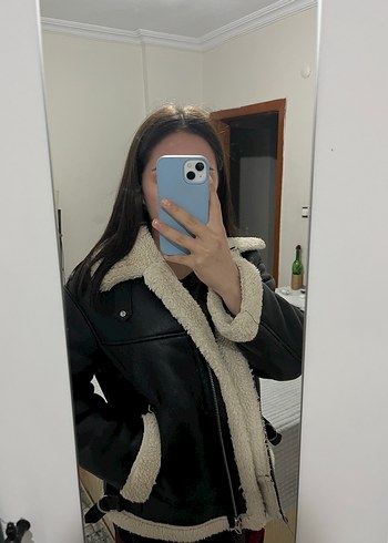 xs Beden siyah Renk Kürk Detaylı Siyah Deri Kadın Ceket