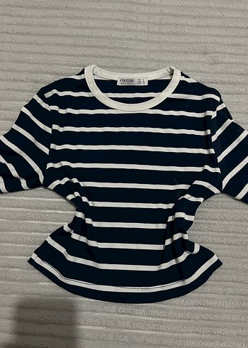 xs Beden Çizgili Uzun Kollu Crop Top