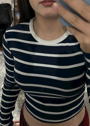 Çizgili Uzun Kollu Crop Top