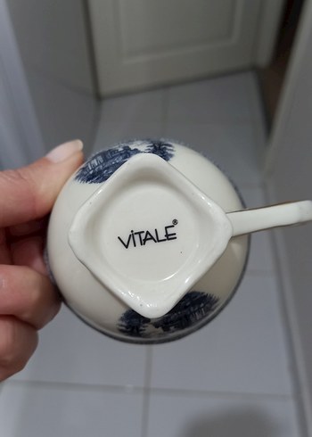  Beden mavi Renk Vitale marka mavi ve Gri Desenli Porselen Fincan Takımı