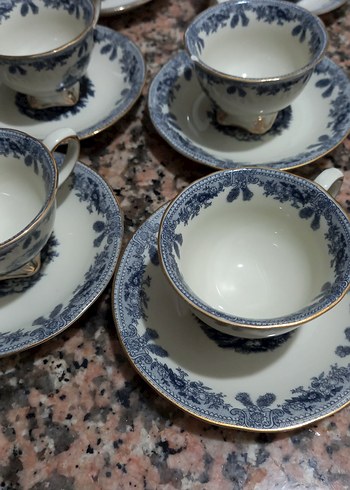 Vital Vitale marka mavi ve Gri Desenli Porselen Fincan Takımı