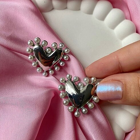 Diğer Silver İnci Detay Vıp Heart Küpe