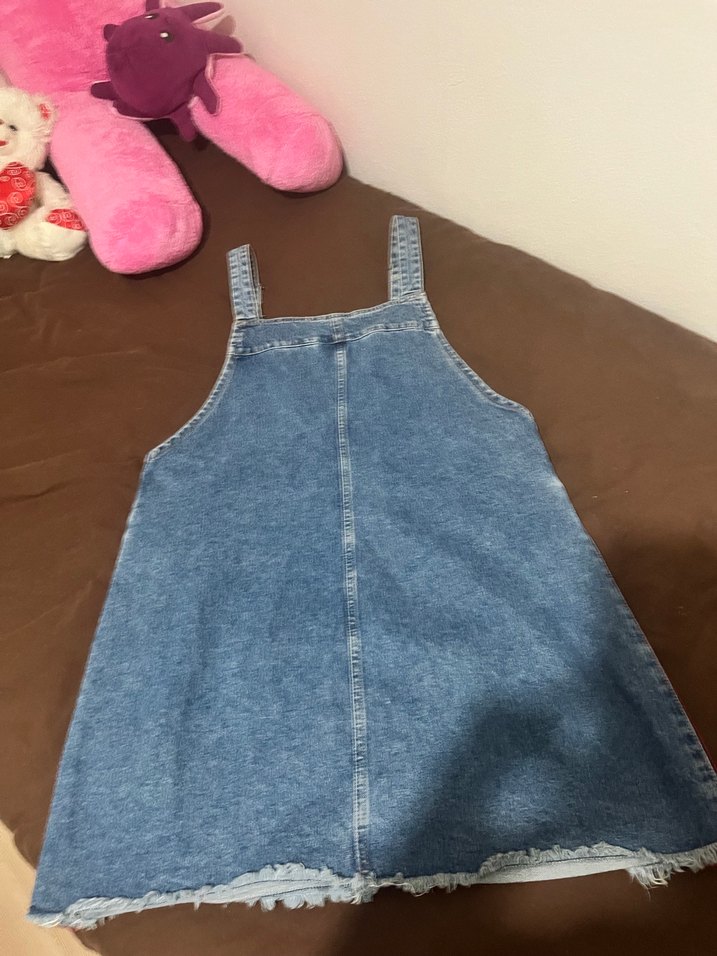 Kadın Mavi Çizgili Denim Kısa Tulum - Görsel 3