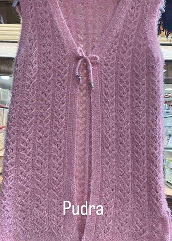 Pudra Renkli Uzun Örgü Kadın Yelek - Görsel 2