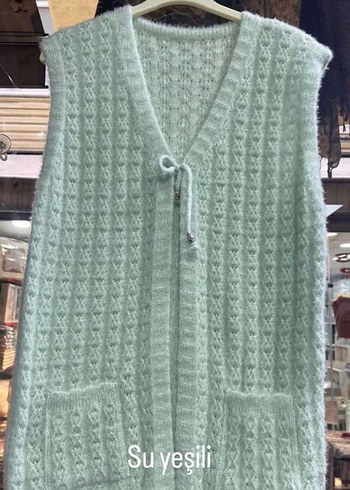 Pudra Renkli Uzun Örgü Kadın Yelek - Görsel 5