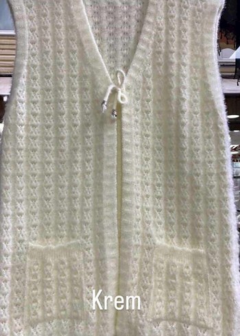 Pudra Renkli Uzun Örgü Kadın Yelek - Görsel 9