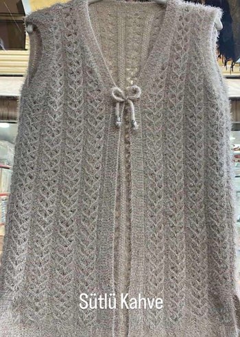 Pudra Renkli Uzun Örgü Kadın Yelek - Görsel 3