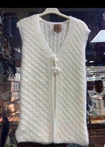 Pudra Renkli Uzun Örgü Kadın Yelek - Görsel 7