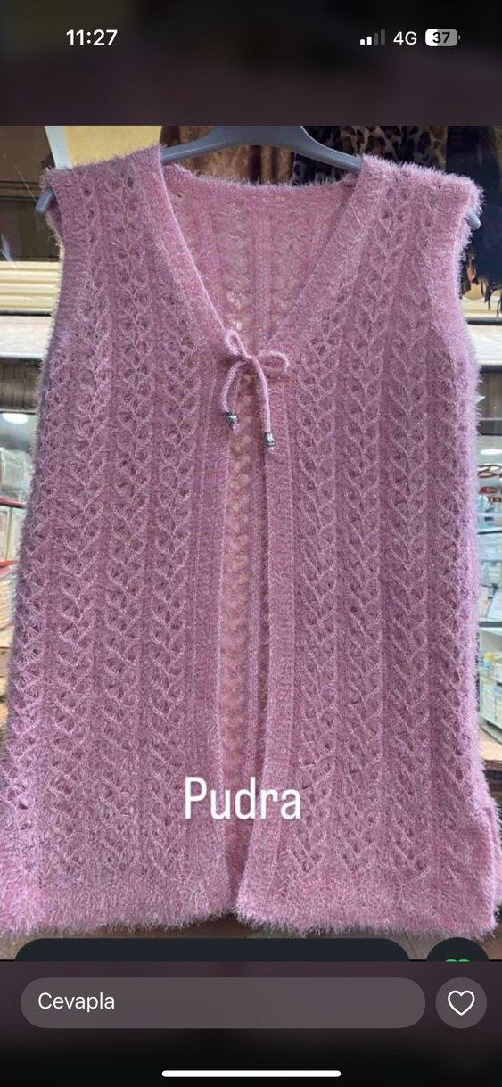 Pudra Renkli Uzun Örgü Kadın Yelek - Görsel 2